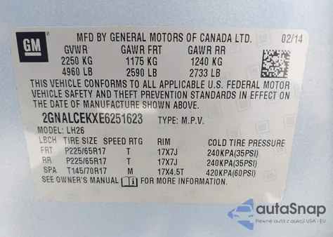 2014 Chevrolet Equinox 2Lt from USA, damaged, VIN 2GNALCEKXE6251623
